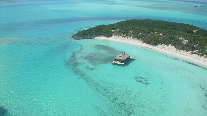 Floating House Near Island — Turquoise, Serene