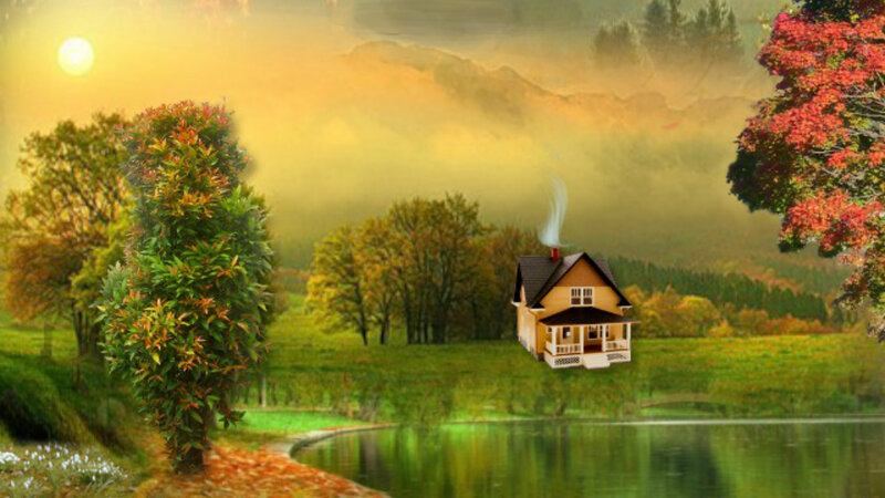 Floating House over Pond