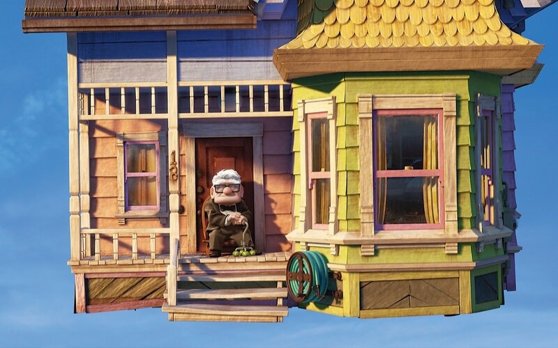 floating house with old man