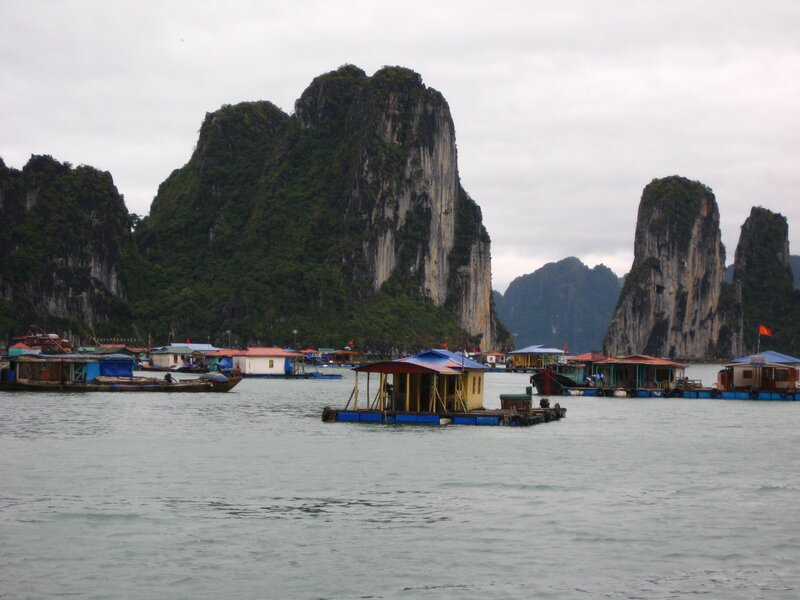 Floating houses in a bay