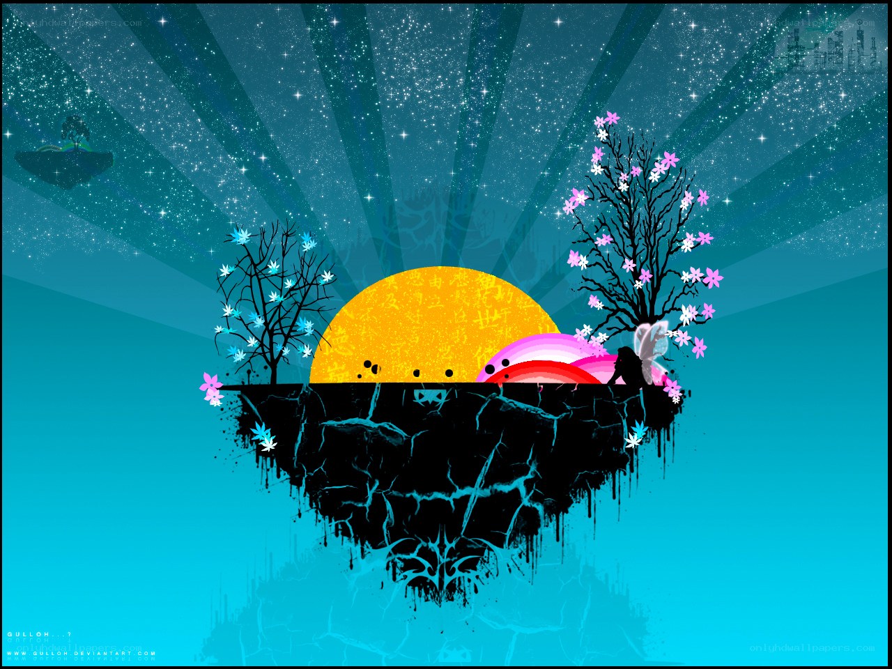 floating island at sunset