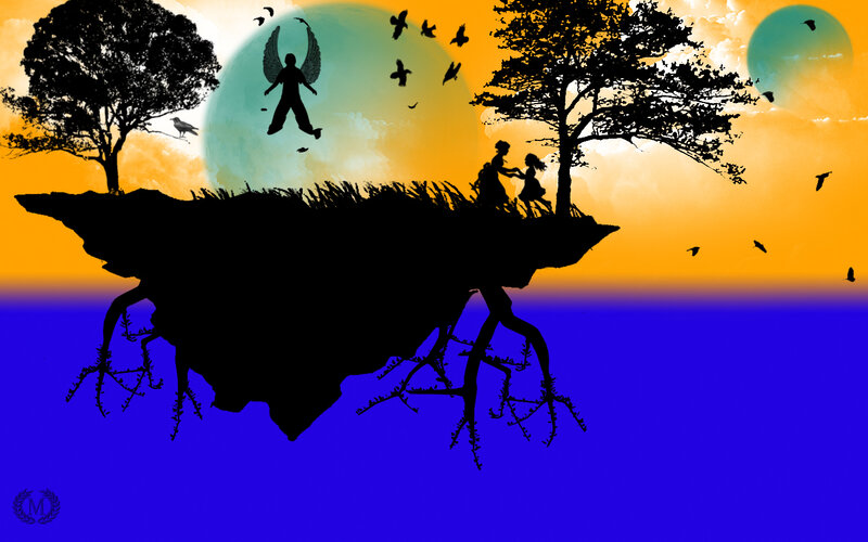 floating island at sunset
