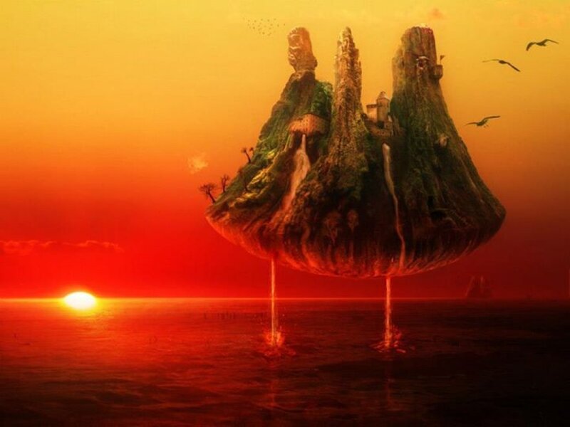 Floating Island at Sunset — Red
