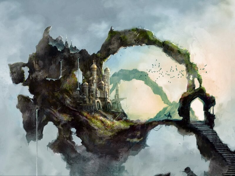 Floating Island Castle — Gray, Dramatic