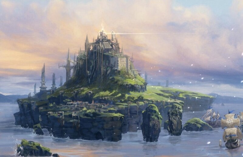 Floating Island Castle — Green, Dramatic, Sunset