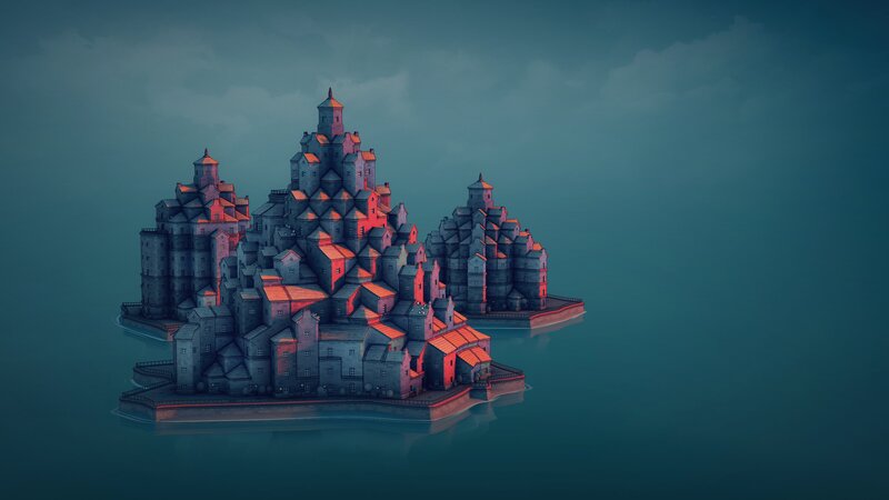 Floating Island City — Blue, Dramatic, Night