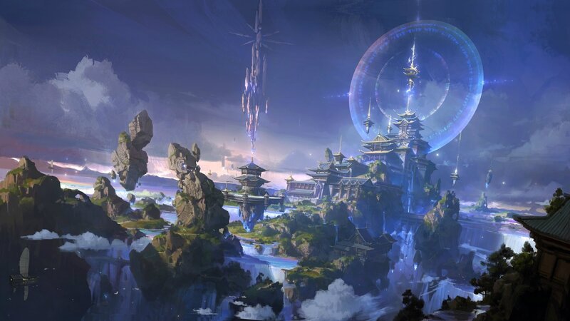 Floating Island City — Blue, Dramatic