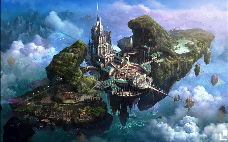 Floating Island City — Blue, Fantasy