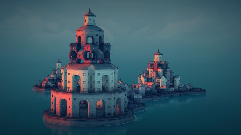 Floating Island City — Blue, Serene, Night