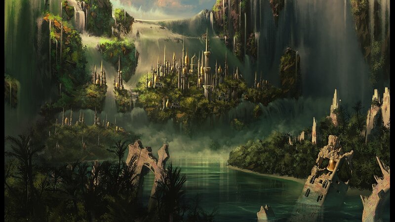 Floating Island City — Green, Dramatic, Afternoon