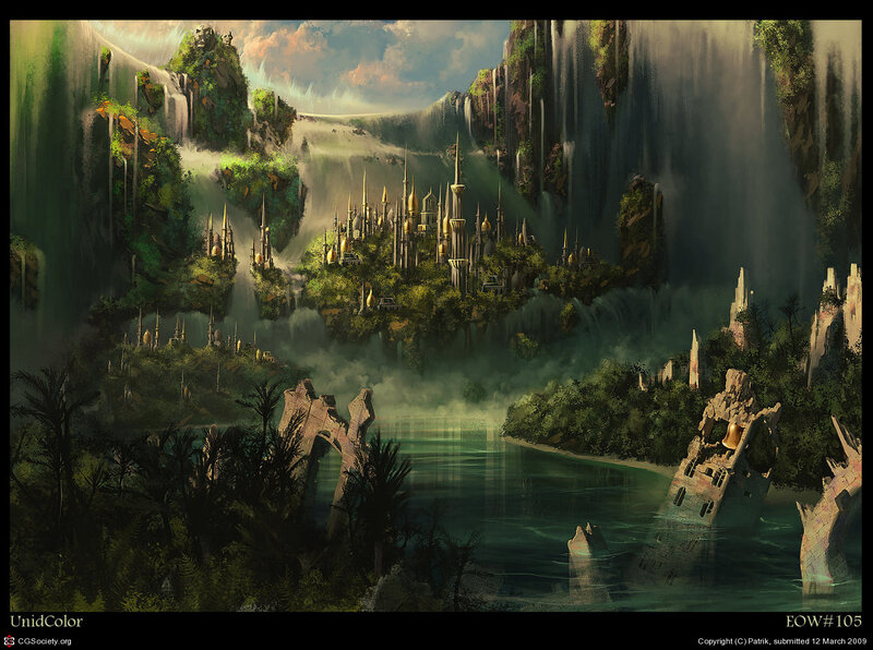 Floating Island City — Green, Dramatic