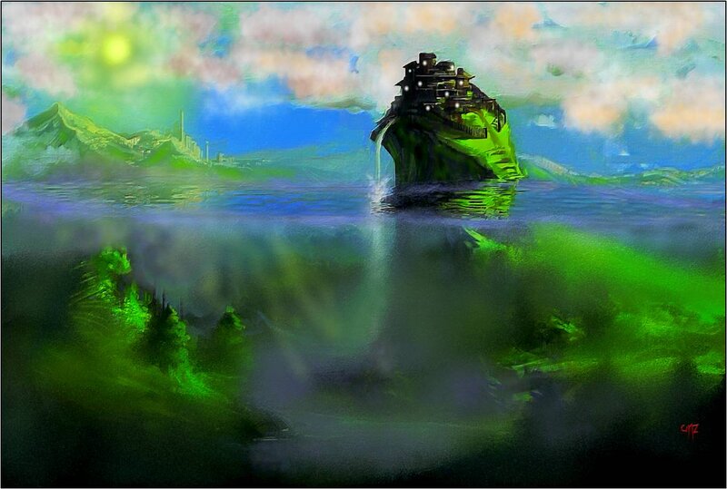 Floating Island City — Green, Dreamy