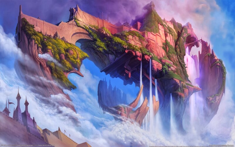 Floating Island Fortress — Blue, Dramatic