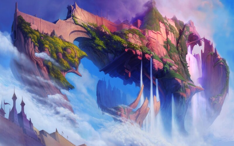 Floating Island Fortress — Blue, Fantastical