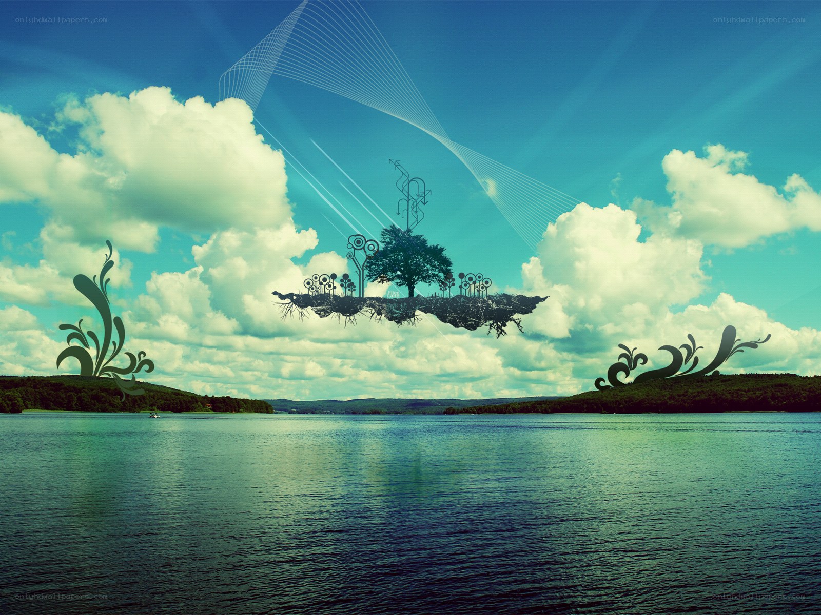 Floating island in a surreal landscape