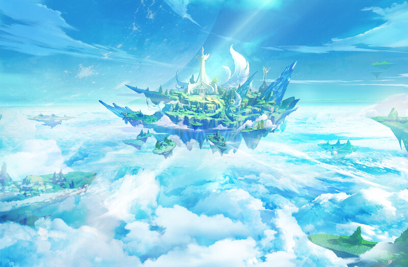 Floating Island in Clouds — Blue