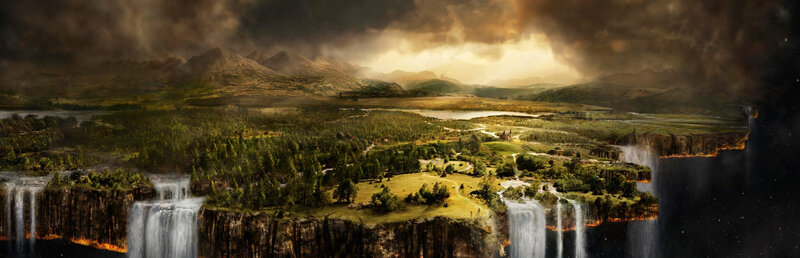 Floating Island Landscape — Green, Dramatic