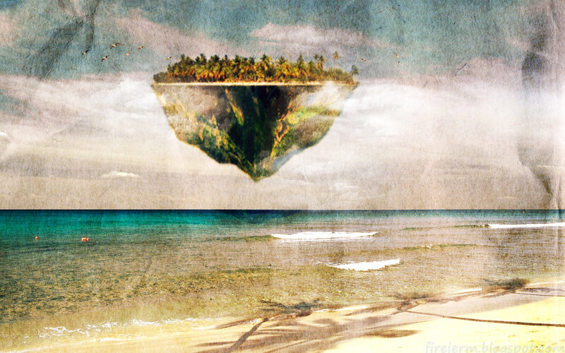 floating island over beach