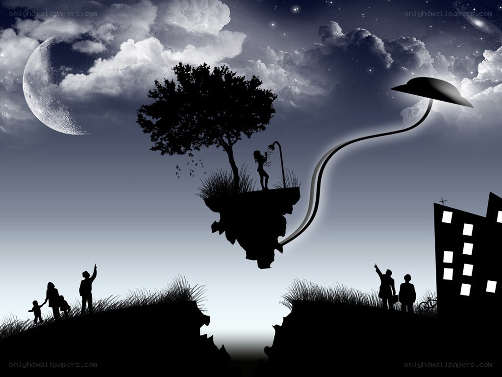 floating island under moonlight