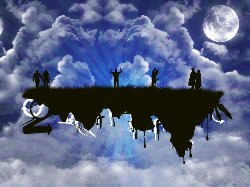 floating island under moonlight