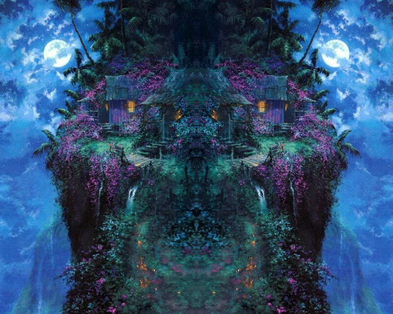 Floating Island Village — Blue, Serene, Night