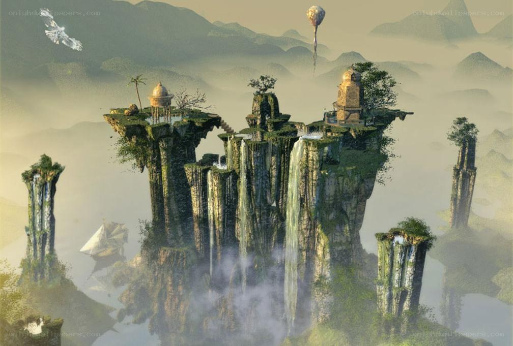 floating island with ancient ruins
