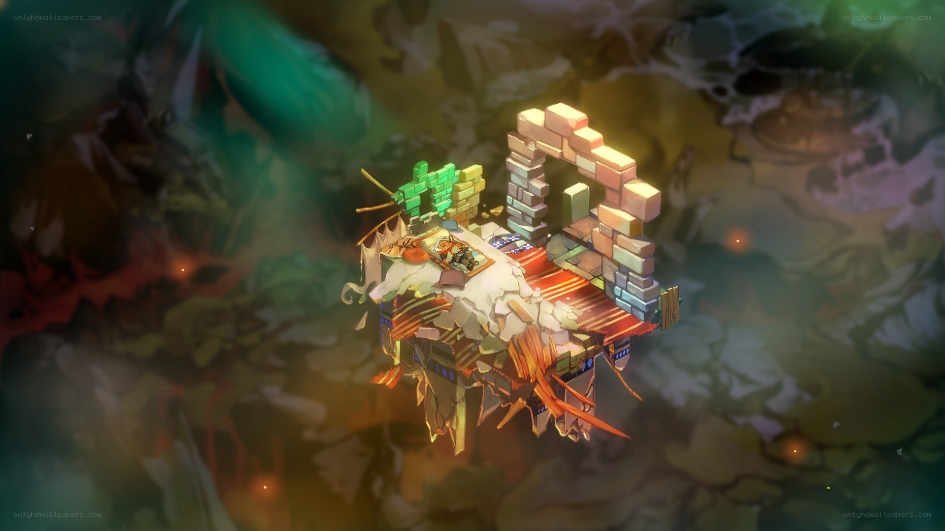 floating island with ancient ruins