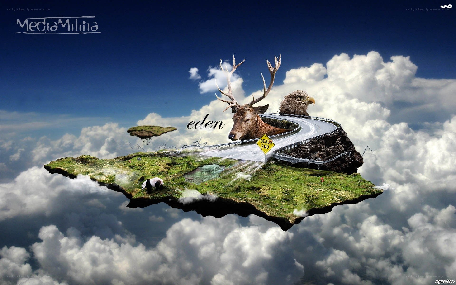 Floating island with animals and road