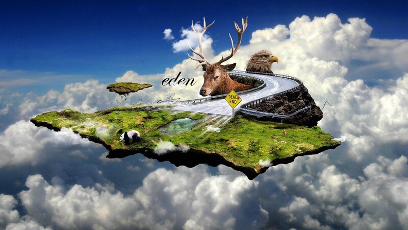 Floating island with animals and road