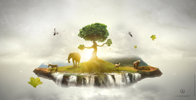 Floating Island with Animals — Green, Serene