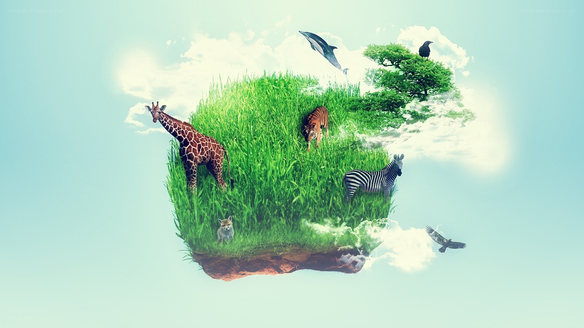 floating island with animals