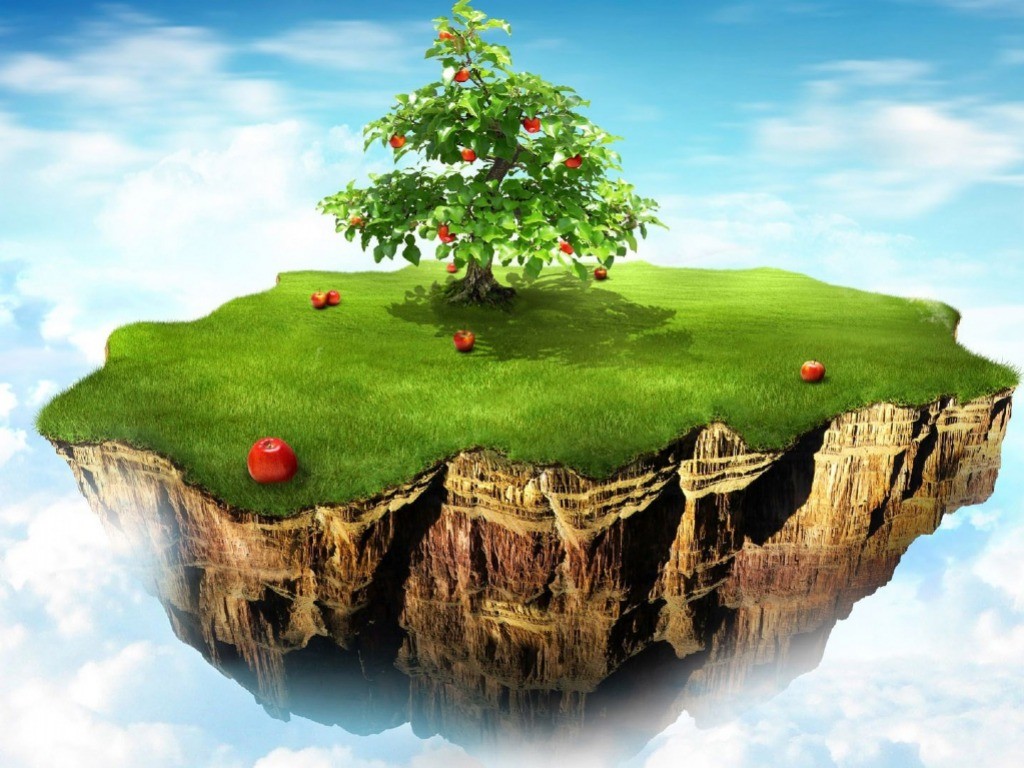 floating island with apple tree