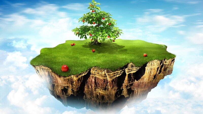 Floating Island with Apple Tree — Green