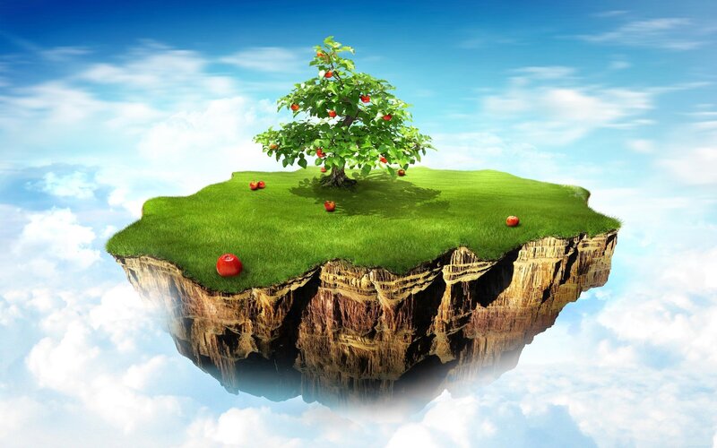 floating island with apple tree