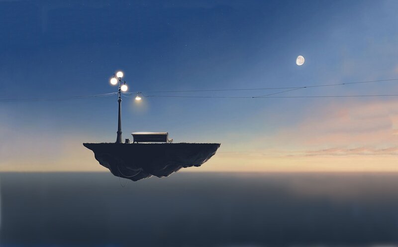 Floating Island with Bench — Blue, Serene