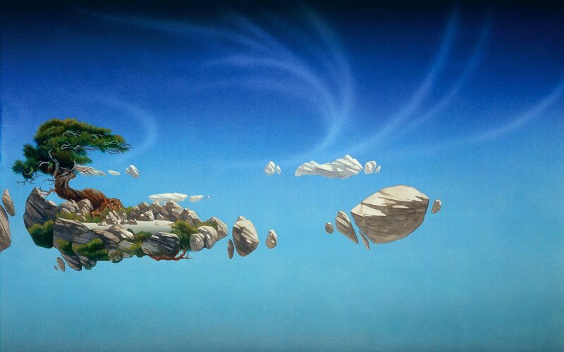 floating island with bonsai tree