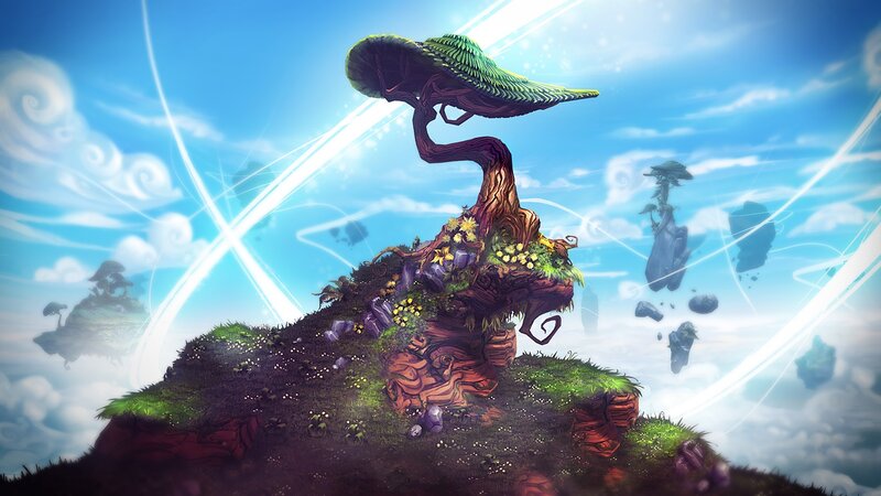 floating island with bonsai tree