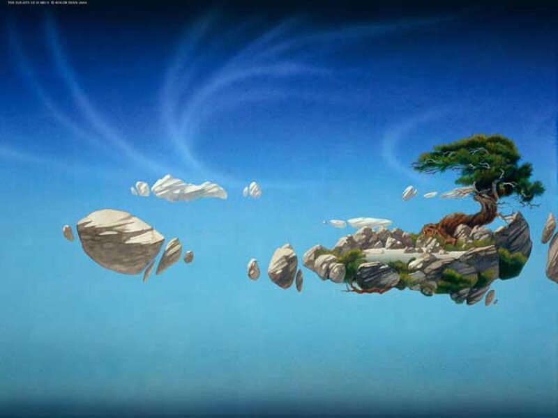 floating island with bonsai tree