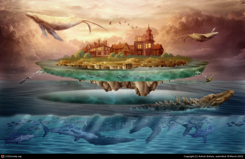 Floating Island with Buildings