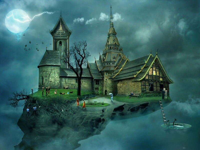 floating island with castle