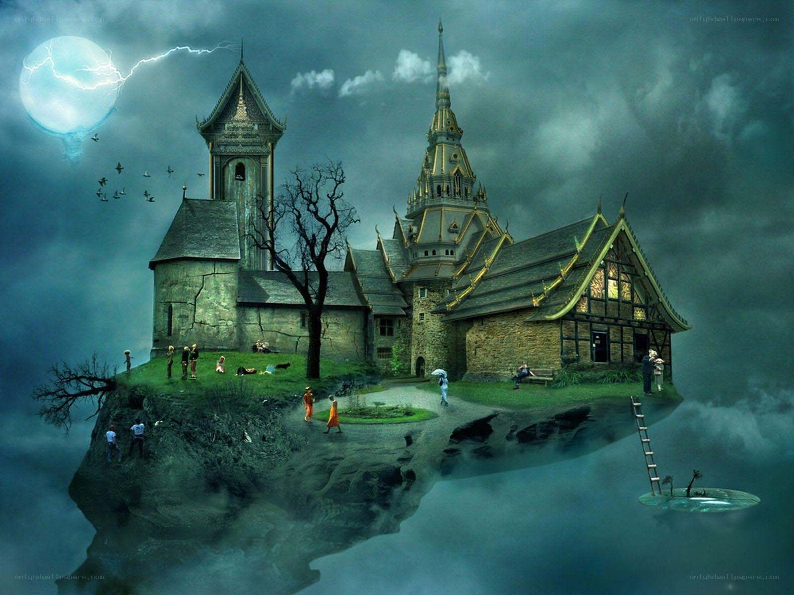 floating island with castle