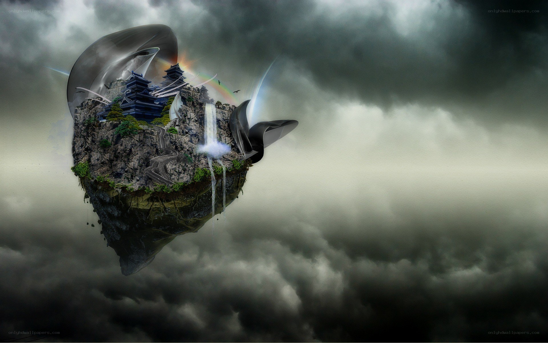 floating island with castle