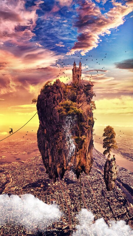 floating island with castle