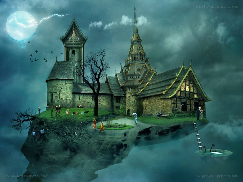 floating island with castle