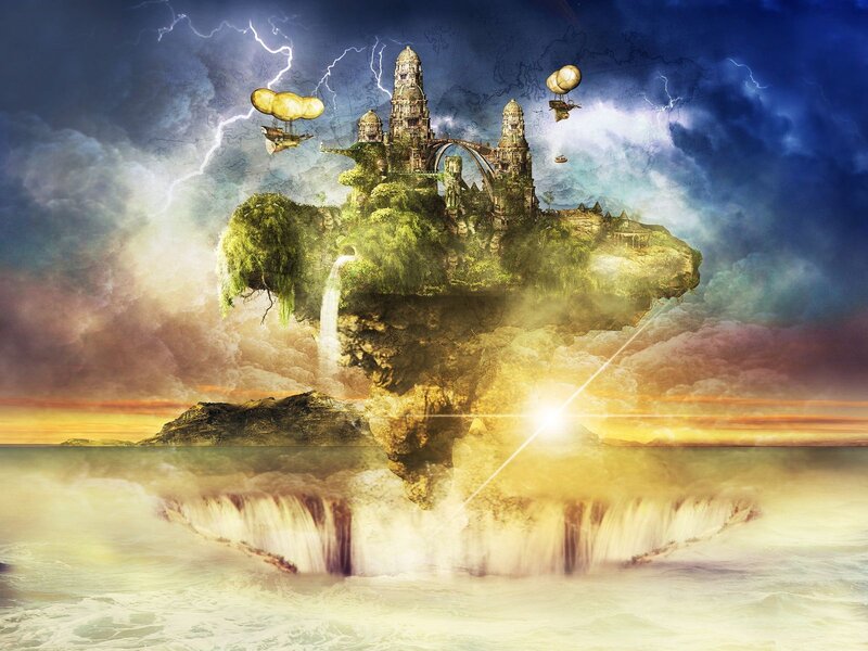 Floating island with castle and airships