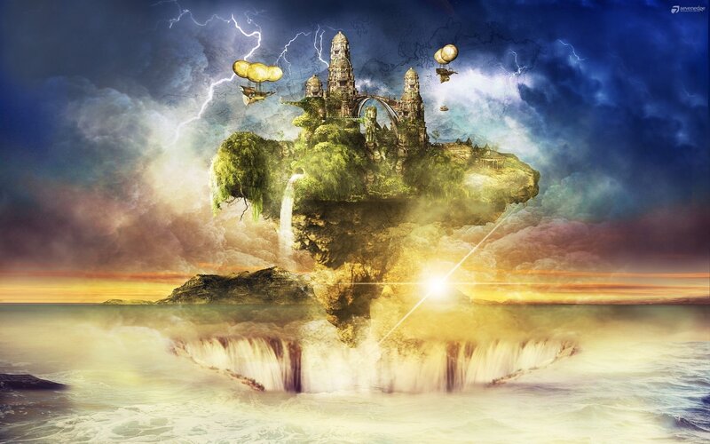 Floating island with castle and airships