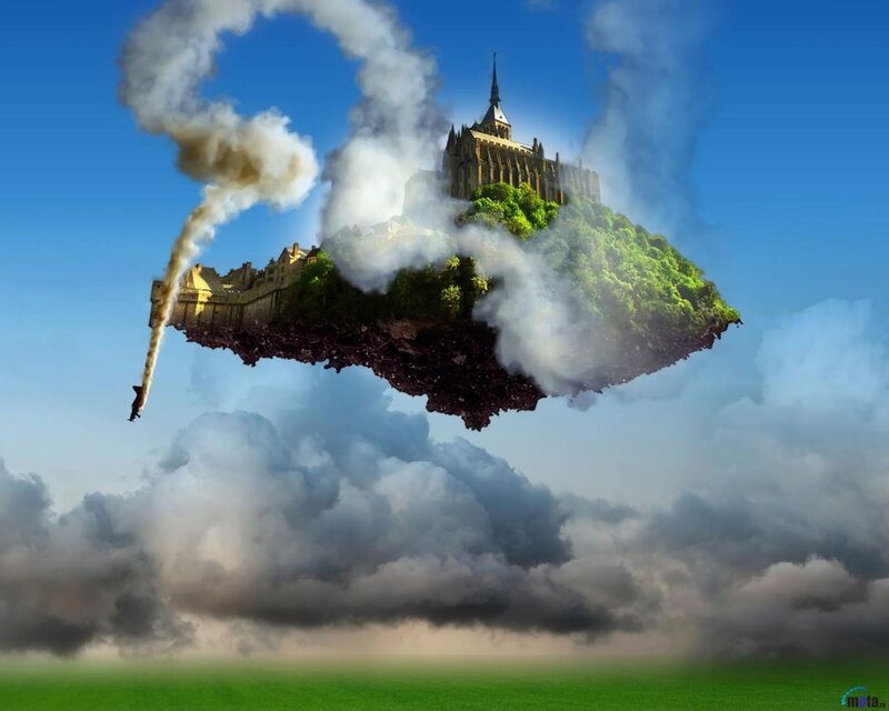 Floating Island with Castle — Blue, Dramatic