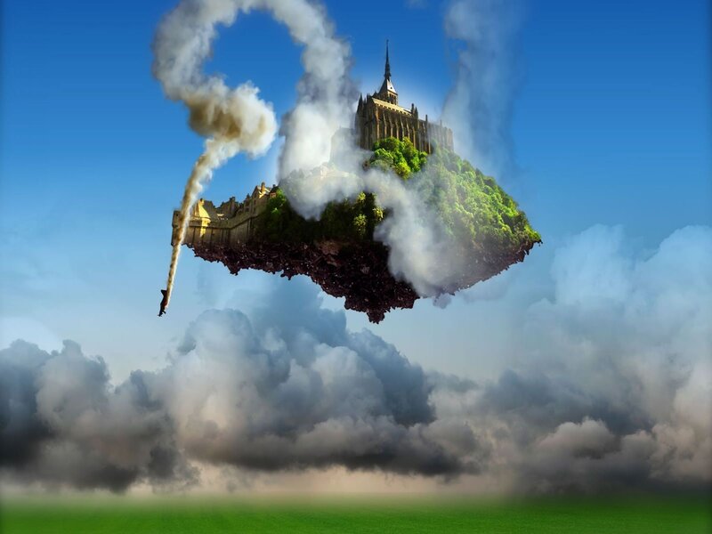 Floating Island with Castle — Blue, Fantastical