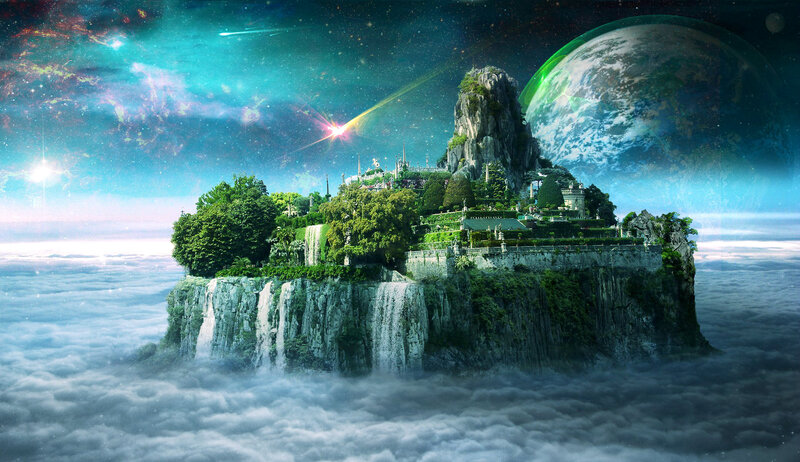 Floating Island with Castle — Blue, Fantasy