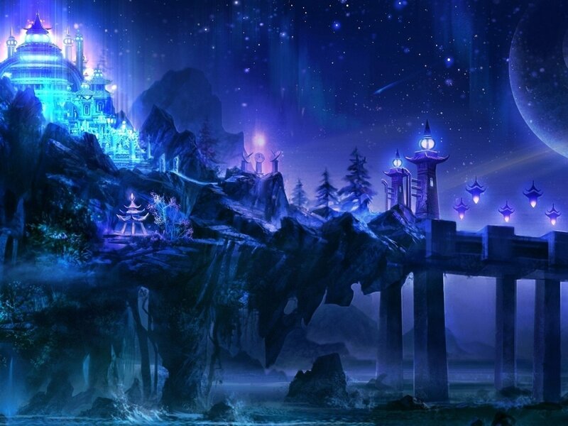 Floating Island with Castle — Blue, Mystical